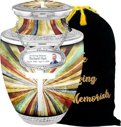 Personalized Medallion Spirituality Cross Cremation Urns for Adults - 200lbs Burial Urns - Handcrafted Funeral Decorative Urns for Males and Females with Velvet Bag in Kuwait