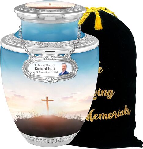Personalized Medallion Spirituality Cross Cremation Urns for Adults - 200lbs Burial Urns - Handcrafted Funeral Decorative Urns for Males and Females with Velvet Bag in Saudi Arabia