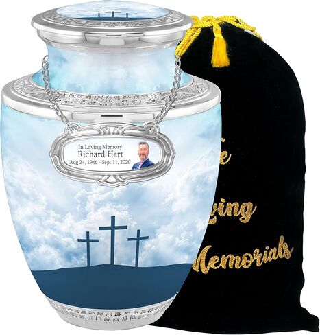 Personalized Medallion Spirituality Cross Cremation Urns for Adults - 200lbs Burial Urns - Handcrafted Funeral Decorative Urns for Males and Females with Velvet Bag in Saudi Arabia