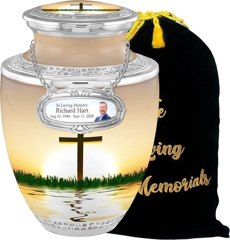 Personalized Medallion Spirituality Cross Cremation Urns for Adults - 200lbs Burial Urns - Handcrafted Funeral Decorative Urns for Males and Females with Velvet Bag in Saudi Arabia