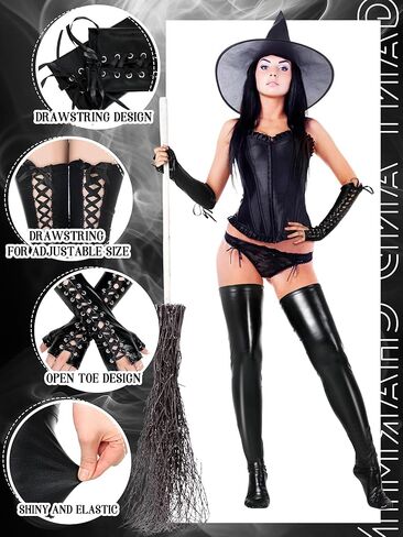 6 Pcs Women's Wet Look Costume Set Shiny Fingerless Long Gloves Thigh High Stockings for Halloween Cosplay in Saudi Arabia