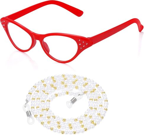 2Pcs Old Lady Grandma Costume Accessories - Granny Glasses and Faux Pearl Glasses Chain, 100th Day Of School Costume in Saudi Arabia