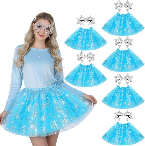 Mepase 6 Set Winter Snowflake Costume Tutu Tulle Skirts Snowflake Sunglasses for Women Adults Winter Cosplay Party Favors in Saudi Arabia