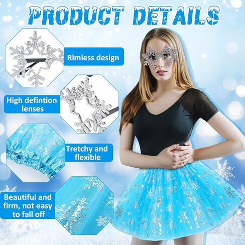 Mepase 6 Set Winter Snowflake Costume Tutu Tulle Skirts Snowflake Sunglasses for Women Adults Winter Cosplay Party Favors in Saudi Arabia