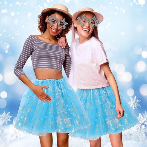 Mepase 6 Set Winter Snowflake Costume Tutu Tulle Skirts Snowflake Sunglasses for Women Adults Winter Cosplay Party Favors in Saudi Arabia