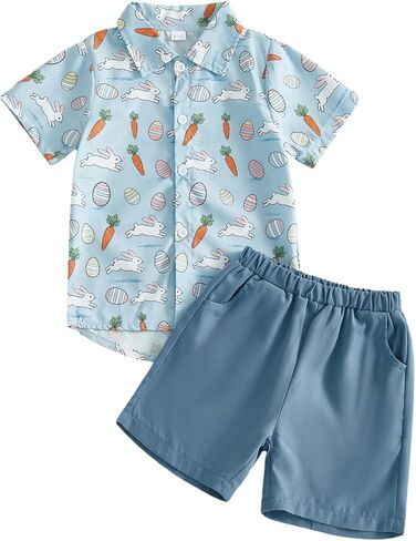 Karuedoo Toddler Baby Boy Easter Easter Bungh Bunny Button Button Down Shirt Sleeve Shirt و Shorts Suits Suits Gentleman in Kuwait