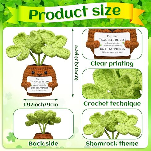 Realspring St. Patrick's Day Gifts Crochet Irish Blessing Gifts Green Handmade Crochet Shamrock Ornaments St. Patrick's Day Decor for Home Office Desk Table Shelf(Blessings) in Saudi Arabia