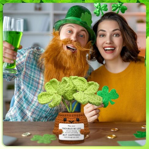 Realspring St. Patrick's Day Gifts Crochet Irish Blessing Gifts Green Handmade Crochet Shamrock Ornaments St. Patrick's Day Decor for Home Office Desk Table Shelf(Blessings) in Saudi Arabia