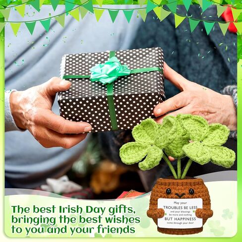 Realspring St. Patrick's Day Gifts Crochet Irish Blessing Gifts Green Handmade Crochet Shamrock Ornaments St. Patrick's Day Decor for Home Office Desk Table Shelf(Blessings) in Saudi Arabia