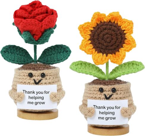 Sunflower Teacher Appreciation Gifts, Thank You Gifts for Women, Handmade Positive Emotional Support Crochet Plant with Card Teacher Appreciation Week, Graduation - Sunflower/Rose in Saudi Arabia