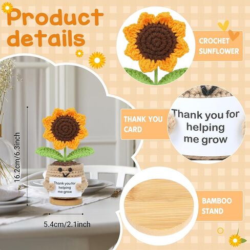 Sunflower Teacher Appreciation Gifts, Thank You Gifts for Women, Handmade Positive Emotional Support Crochet Plant with Card Teacher Appreciation Week, Graduation - Sunflower/Rose in Saudi Arabia