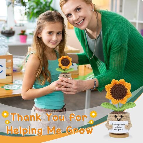 Sunflower Teacher Appreciation Gifts, Thank You Gifts for Women, Handmade Positive Emotional Support Crochet Plant with Card Teacher Appreciation Week, Graduation - Sunflower/Rose in Saudi Arabia