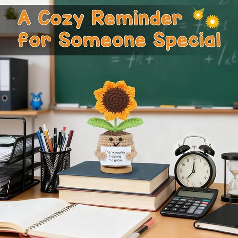 Sunflower Teacher Appreciation Gifts, Thank You Gifts for Women, Handmade Positive Emotional Support Crochet Plant with Card Teacher Appreciation Week, Graduation - Sunflower/Rose in Saudi Arabia