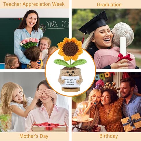Sunflower Teacher Appreciation Gifts, Thank You Gifts for Women, Handmade Positive Emotional Support Crochet Plant with Card Teacher Appreciation Week, Graduation - Sunflower/Rose in Saudi Arabia