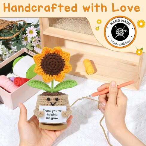 Sunflower Teacher Appreciation Gifts, Thank You Gifts for Women, Handmade Positive Emotional Support Crochet Plant with Card Teacher Appreciation Week, Graduation - Sunflower/Rose in Saudi Arabia