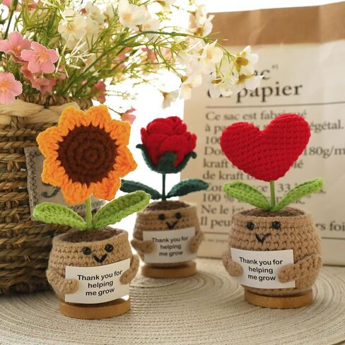 Sunflower Teacher Appreciation Gifts, Thank You Gifts for Women, Handmade Positive Emotional Support Crochet Plant with Card Teacher Appreciation Week, Graduation - Sunflower/Rose in Saudi Arabia