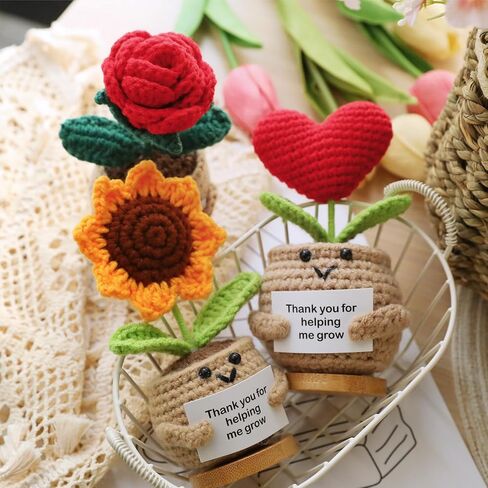 Sunflower Teacher Appreciation Gifts, Thank You Gifts for Women, Handmade Positive Emotional Support Crochet Plant with Card Teacher Appreciation Week, Graduation - Sunflower/Rose in Saudi Arabia