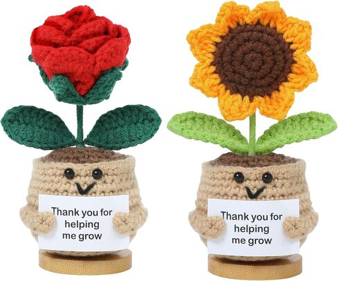 Sunflower Teacher Appreciation Gifts, Thank You Gifts for Women, Handmade Positive Emotional Support Crochet Plant with Card Teacher Appreciation Week, Graduation - Sunflower/Rose in Saudi Arabia