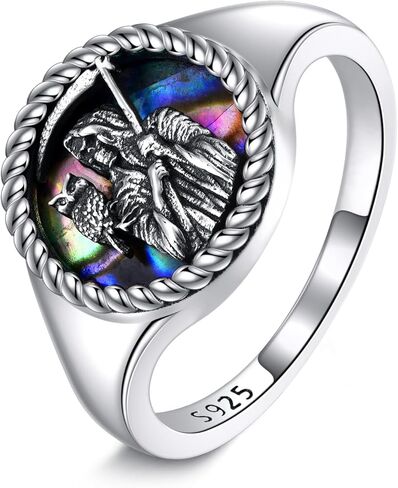 URONE St Michael Ring/Santa Muerte 925 Sterling Silver Archangel Michael Owl Grim Reaper Ring Catholic Jewelry for Men Women in Saudi Arabia