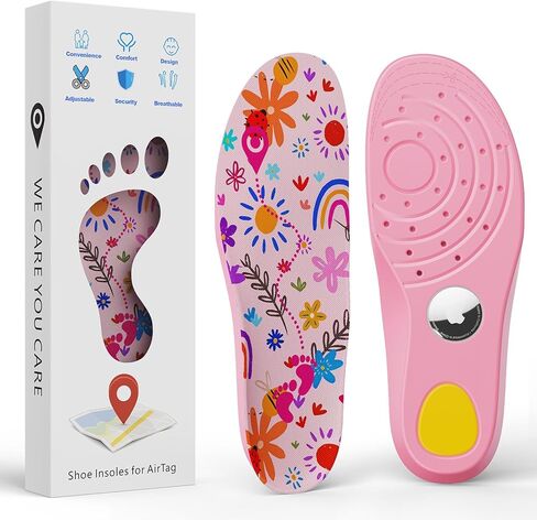 Insoles Compatible with Airtag Hidden Holder for Kids, Tracker Device Case Comfortable Shoe Inserts for Children Adults and Elderly, Cute Flower Inserts for Shoes Pink 175-190mm in Saudi Arabia