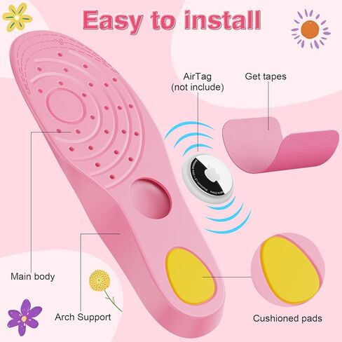 Insoles Compatible with Airtag Hidden Holder for Kids, Tracker Device Case Comfortable Shoe Inserts for Children Adults and Elderly, Cute Flower Inserts for Shoes Pink 175-190mm in Saudi Arabia