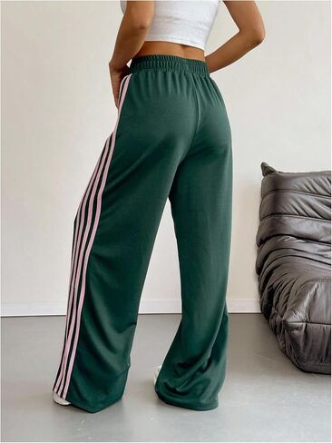 GORGLITTER Women's Plus Size Side Striped Track Pants Drawstring High Waisted Baggy Wide Leg Trousers in Saudi Arabia