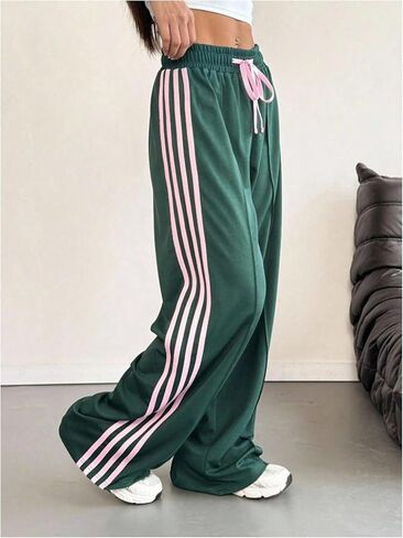 GORGLITTER Women's Plus Size Side Striped Track Pants Drawstring High Waisted Baggy Wide Leg Trousers in Saudi Arabia