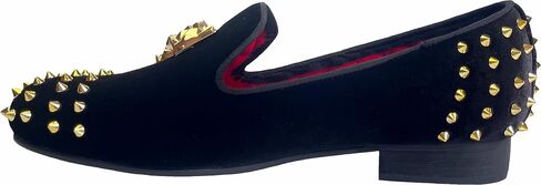 Justar Men's Spikes Dress Shoes Black Velvet Loafers with Gold Buckle Slip-On Slippers Flats in Saudi Arabia