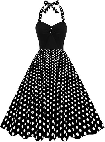 ODIZLI Women's 1950s Retro Dress Halter Neck Polka Dot Swing Dress Sleeveless Retro Cocktail 50s Style Dresses in Saudi Arabia