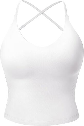 VOYJOY Women's Workout Tank Top V Neck Padded Sleeveless Backless Crop Tops with Adjustable Spaghetti Strap in Saudi Arabia