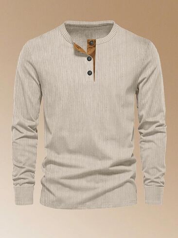 قمصان رجالي بأكمام طويلة من Henley لفصل الخريف والشتاء، سويت شيرت قصير غير رسمي بلون سادة وزر حراري، بلوفر علوي in Saudi Arabia