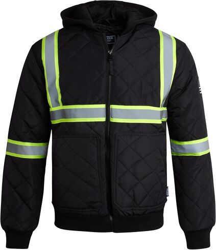 Bass Creek Outfitters Mens High Visibility Jacket - Quilted Hi Vis Bomber Safety Work Jackets for Men with Fleece Hood in Saudi Arabia