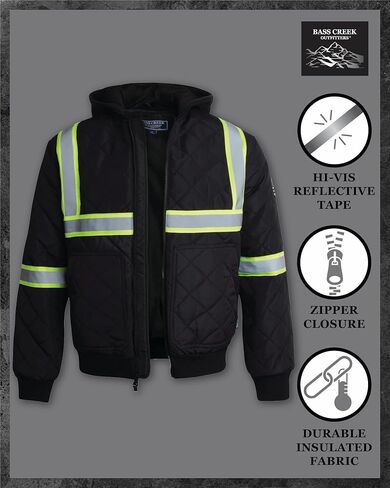 Bass Creek Outfitters Mens High Visibility Jacket - Quilted Hi Vis Bomber Safety Work Jackets for Men with Fleece Hood in Saudi Arabia