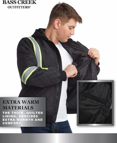 Bass Creek Outfitters Mens High Visibility Jacket - Quilted Hi Vis Bomber Safety Work Jackets for Men with Fleece Hood in Saudi Arabia