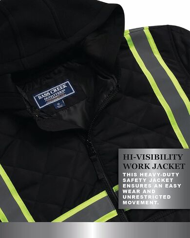 Bass Creek Outfitters Mens High Visibility Jacket - Quilted Hi Vis Bomber Safety Work Jackets for Men with Fleece Hood in Saudi Arabia