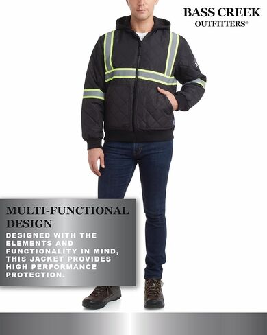 Bass Creek Outfitters Mens High Visibility Jacket - Quilted Hi Vis Bomber Safety Work Jackets for Men with Fleece Hood in Saudi Arabia