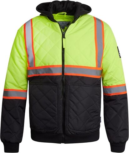 Bass Creek Outfitters Mens High Visibility Jacket - Quilted Hi Vis Bomber Safety Work Jackets for Men with Fleece Hood in Saudi Arabia