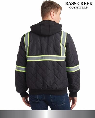 Bass Creek Outfitters Mens High Visibility Jacket - Quilted Hi Vis Bomber Safety Work Jackets for Men with Fleece Hood in Saudi Arabia