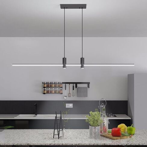 LNPTAL الحديثة LED الخطي قلادة الخفيفة، أنبوب نحيل عكس الضوء طويل الثريا بقعة ضوء، شريط أسود الصناعية شنقا مصباح لطاولة بلياردو، جزيرة المطبخ in Kuwait