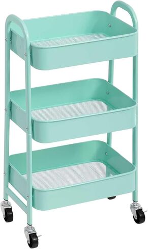 AGTEK Makeup Cart, Movable Rolling Organizer Cart, 3 Tier Metal Utility Cart, White - Pink in Kuwait