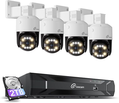 5MP CCTV Security Camera System, 4pcs Pan & Tilt Wired PoE IP Cameras Set for Indoor Outdoor, AI Person/Pet/Vehicle Detection, Color Night Vision, 4K 8CH NVR 2TB HDD Included, Plug & Play in Kuwait
