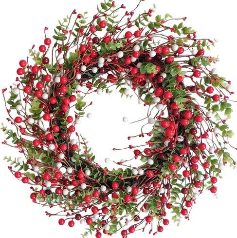 22 Inch Red Berry Christmas Wreath for Front Door Winter Berry Wreath for Seasonal Decoration Winter Farmhouse Home Hoilday Christmas Party Decorations Indoor/Outdoor in Saudi Arabia