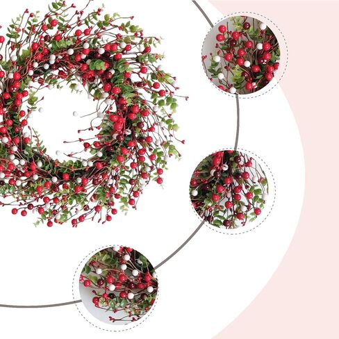 22 Inch Red Berry Christmas Wreath for Front Door Winter Berry Wreath for Seasonal Decoration Winter Farmhouse Home Hoilday Christmas Party Decorations Indoor/Outdoor in Saudi Arabia