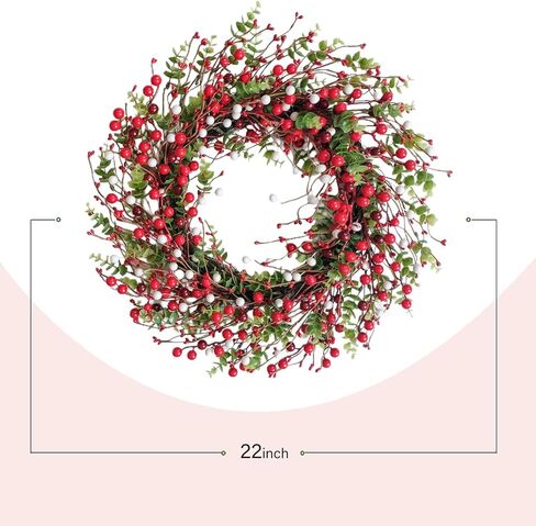 22 Inch Red Berry Christmas Wreath for Front Door Winter Berry Wreath for Seasonal Decoration Winter Farmhouse Home Hoilday Christmas Party Decorations Indoor/Outdoor in Saudi Arabia