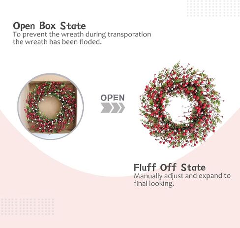 22 Inch Red Berry Christmas Wreath for Front Door Winter Berry Wreath for Seasonal Decoration Winter Farmhouse Home Hoilday Christmas Party Decorations Indoor/Outdoor in Saudi Arabia