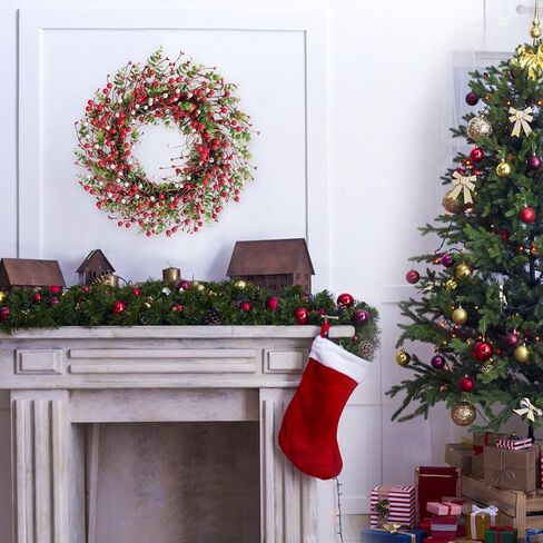 22 Inch Red Berry Christmas Wreath for Front Door Winter Berry Wreath for Seasonal Decoration Winter Farmhouse Home Hoilday Christmas Party Decorations Indoor/Outdoor in Saudi Arabia