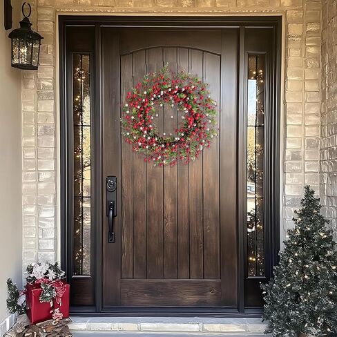 22 Inch Red Berry Christmas Wreath for Front Door Winter Berry Wreath for Seasonal Decoration Winter Farmhouse Home Hoilday Christmas Party Decorations Indoor/Outdoor in Saudi Arabia