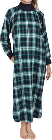 Metropolitan Womens Long Sleeve Flannel Nightgown Zippered Housecoats for Women - Navy, Small in Saudi Arabia