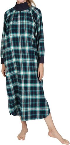 Metropolitan Womens Long Sleeve Flannel Nightgown Zippered Housecoats for Women - Navy, Small in Saudi Arabia