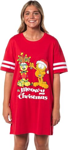 Garfield Comic Women's Meow-y Christmas Nightgown Pajama Shirt Dress For Adults in Saudi Arabia